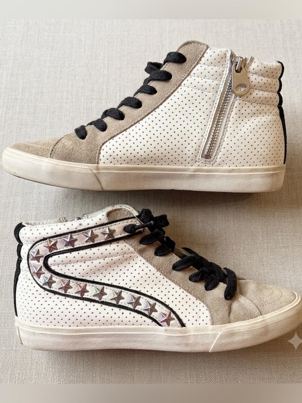 Vintage Havana Star High Top Sneakers Size 8 Distressed Suede White Black